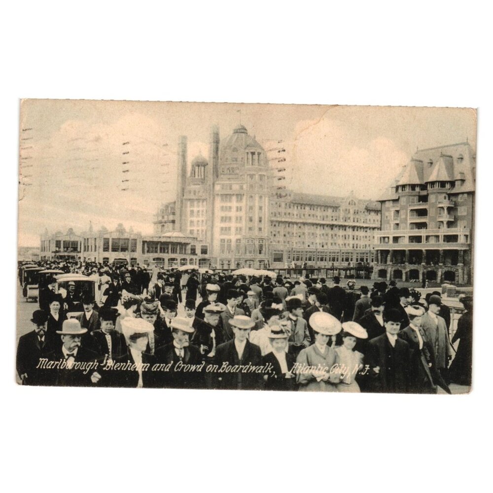 Vintage Atlantic City Postcard Marlborough Blenheim Boardwalk Crowd Historic